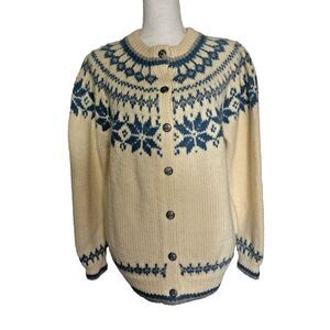 Dale of Norway Wool Button Up Sweater Medium Cream/Blue fits like large-see desc
